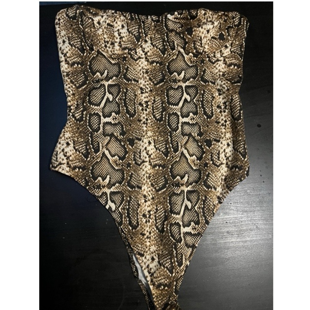 Fashion Nova Snake Print Bodysuit - Brown and Black